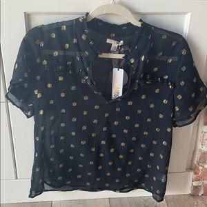 Short sleeve black with gold polka dots